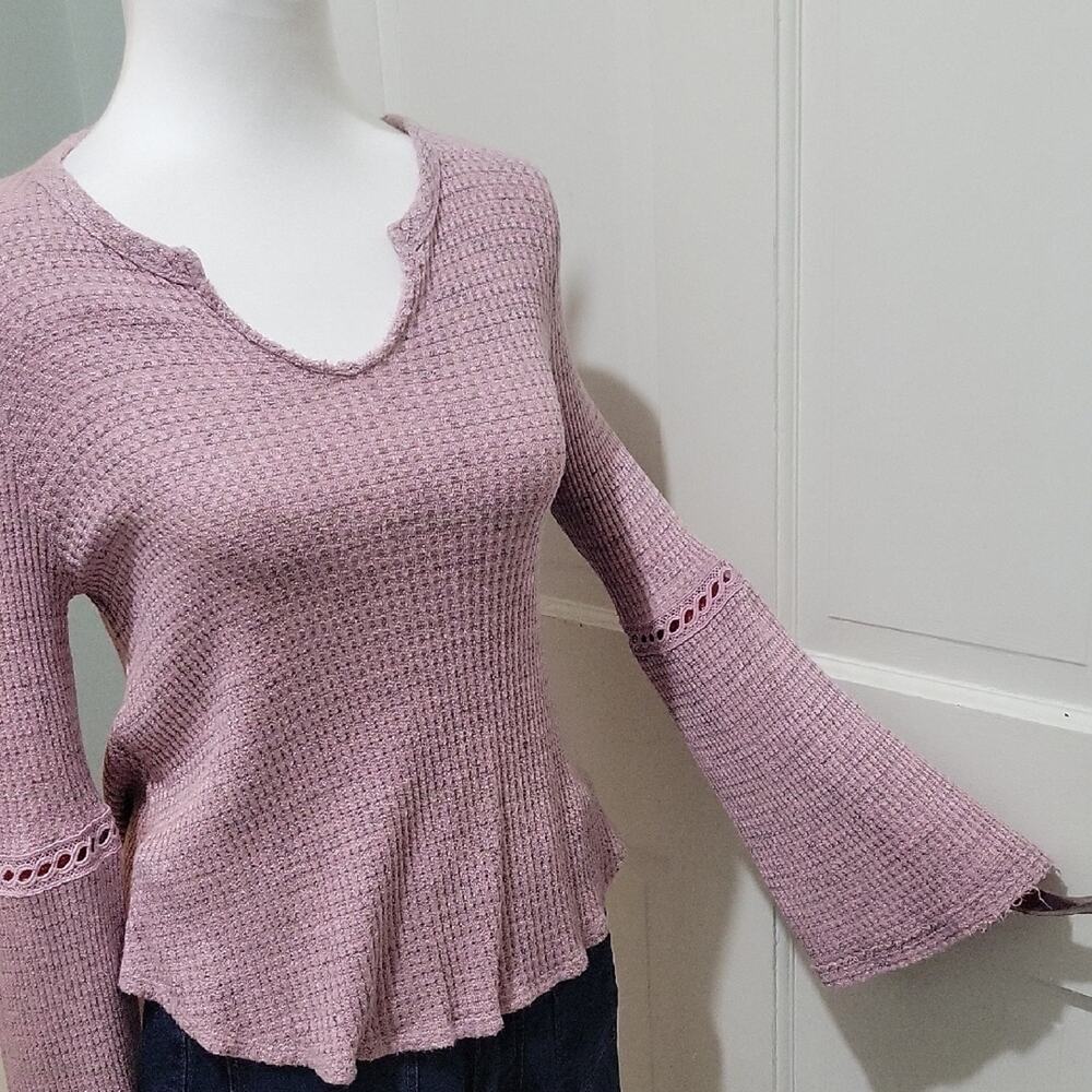 Altar'd State Soft Mauve Purple Waffle Knit Boho Sleeve Top, Womens M, Artsy - Picture 4 of 7